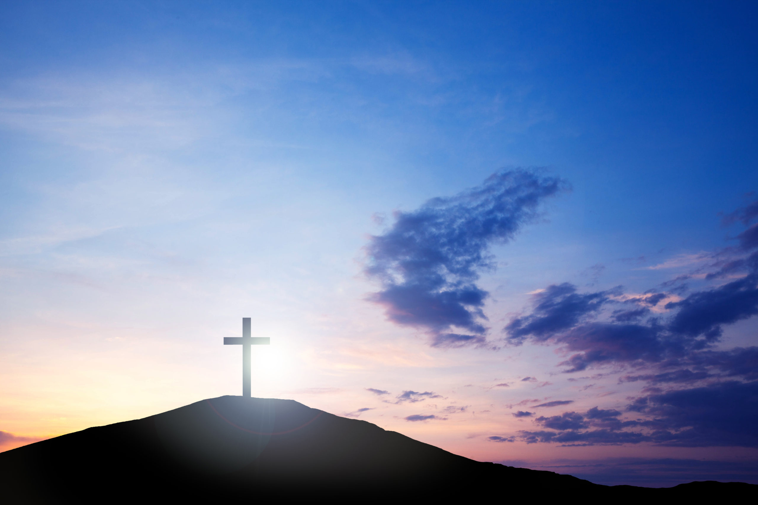 The cross on the hill, Jesus Christ of truth from the Bible. Easter Holiday, Religion. Salvation of sins, sacrifice.